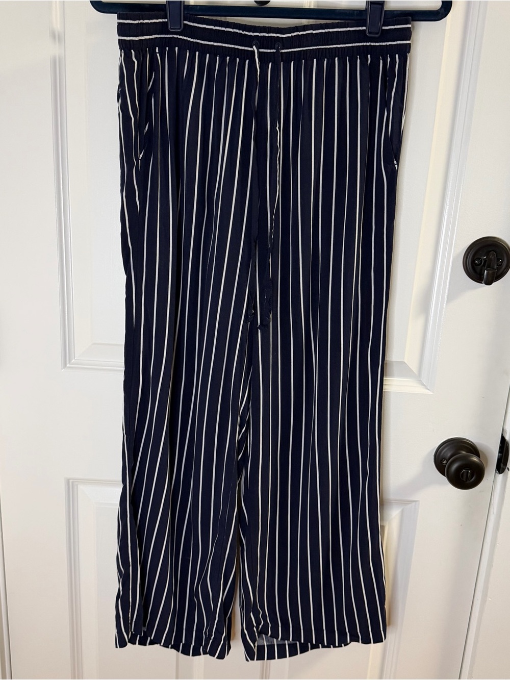 J. Crew Factory Navy Stripe Wide-Leg Pull-On Pants